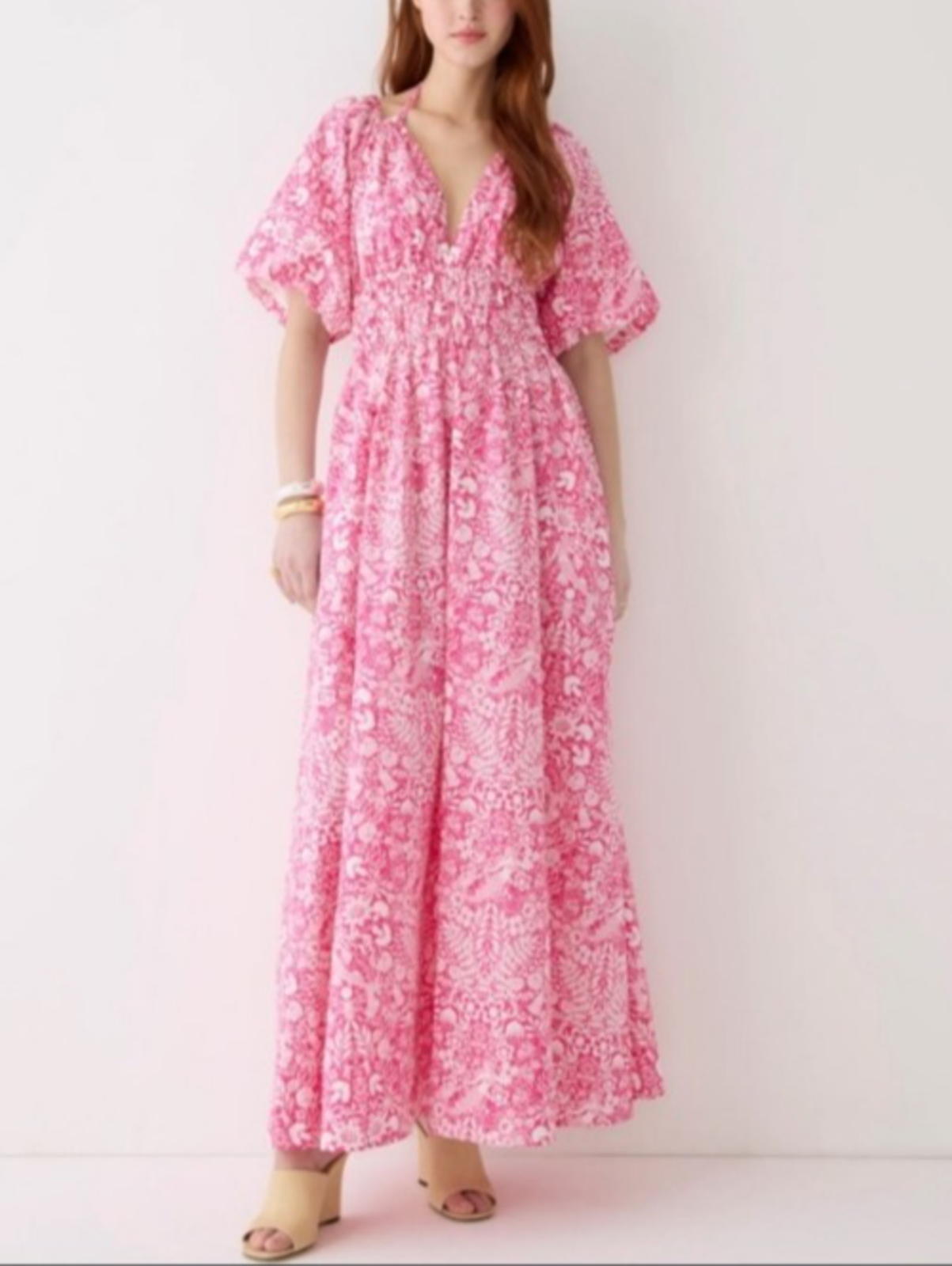 Nwt J Crew Collection Open Back Smocked Waist Pink Mermaid Floral Maxi Dress M